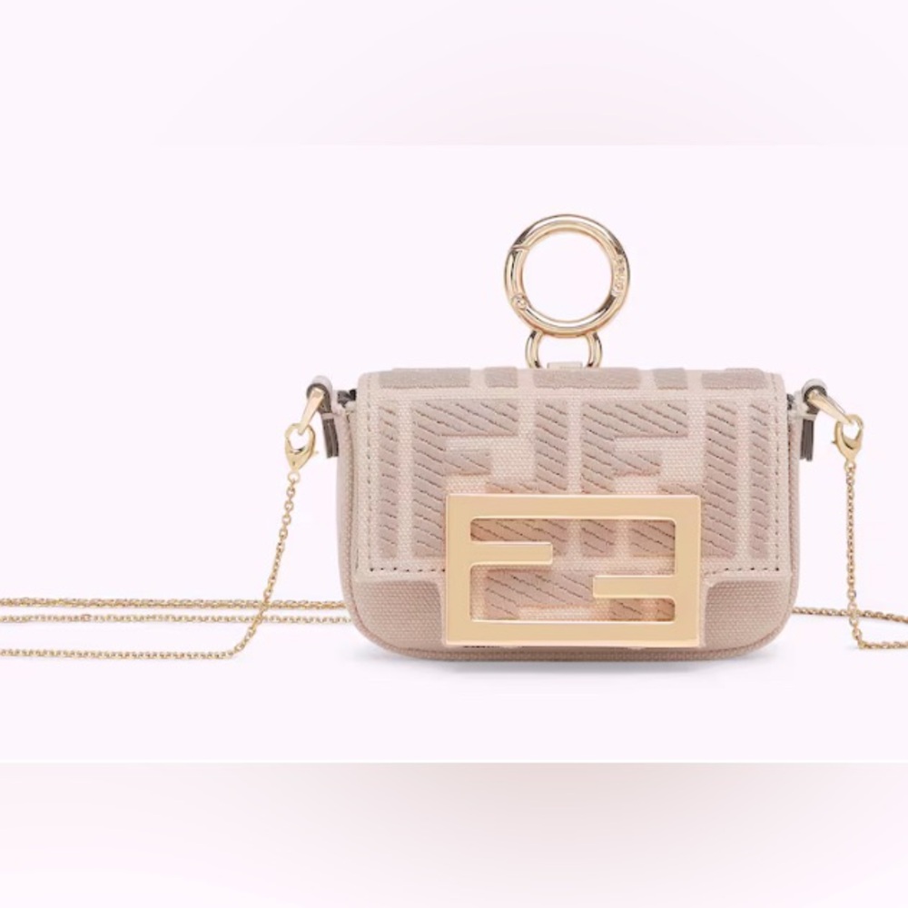 FENDI NANO BAGUETTE BAG / CHARM MAXI BUCKLE FF ZUCCA IN BABY PINK NWT